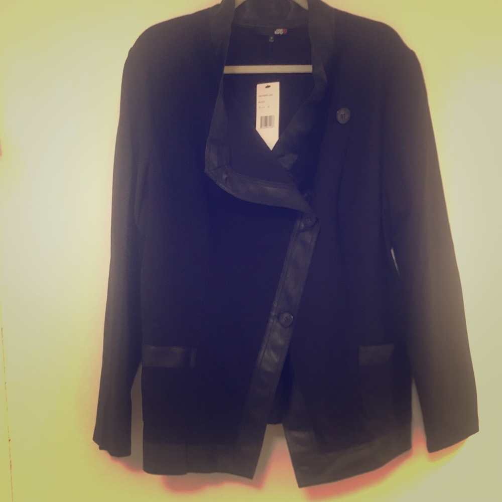 Women’s Black Blazer Jacket with Leather Trim